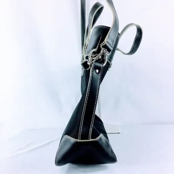 Etienne Aigner Vegan Leather Tote Black Crossbody Contrast Stitching Bag (40134) - Picture 4 of 9